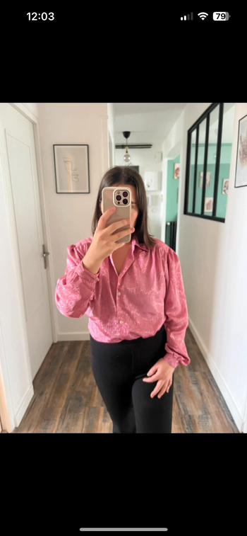 chemise blouse polyester rose vieux effet tacheté léopard