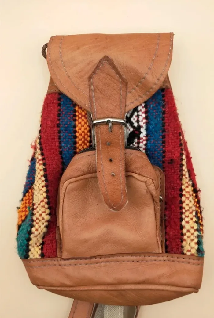 Sac à dos cuir avec motifs toile colorés - photo numéro 8