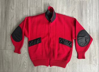 Cardigan oversize en laine peignée rouge et noir Vintage T46 3XL