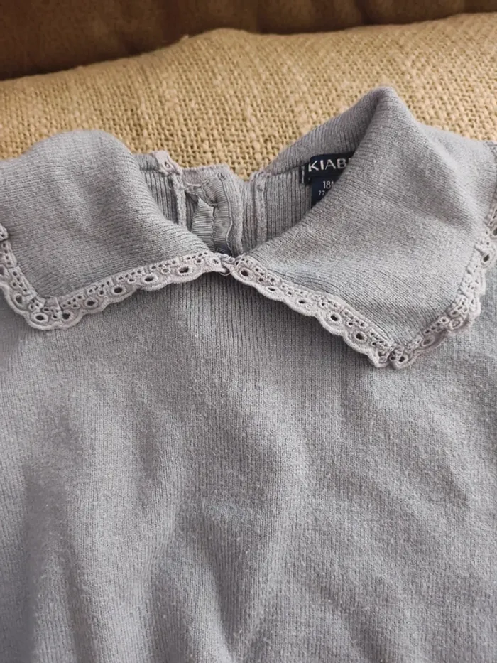 Pull col claudine col broderie bleu pastel 18 mois fille excellent état - photo numéro 2
