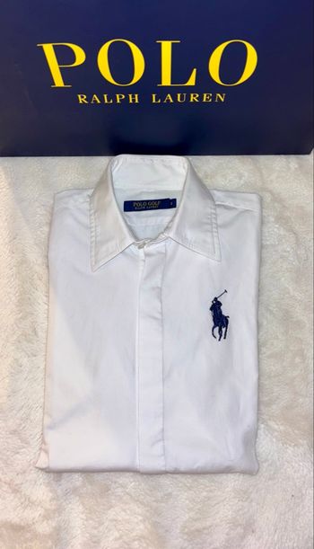 💙Chemise Neuve Polo Ralph Lauren Blanche Logo Bleu Marine - Taille S/36
