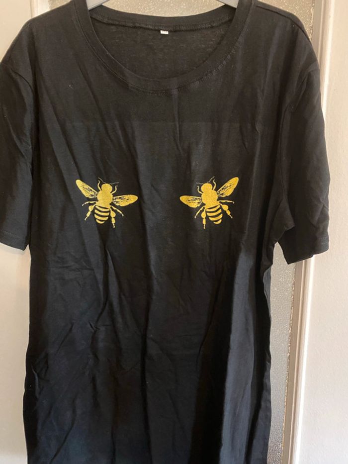 Tshirt noir abeille bee bees jaune 2xl