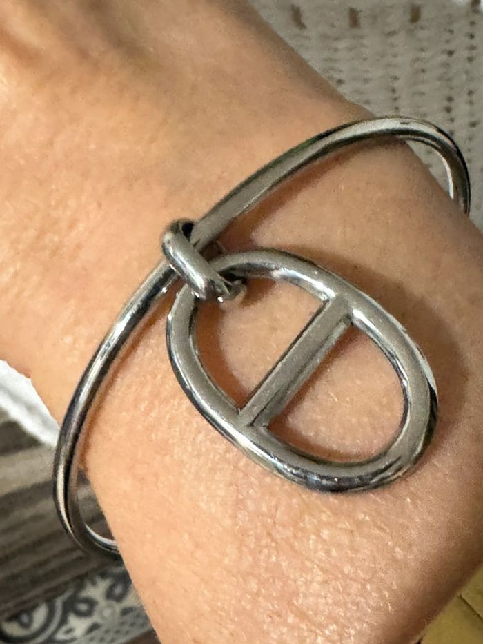 Jonc épais acier inoxydable argent gros maillon farandole en breloque - photo numéro 3