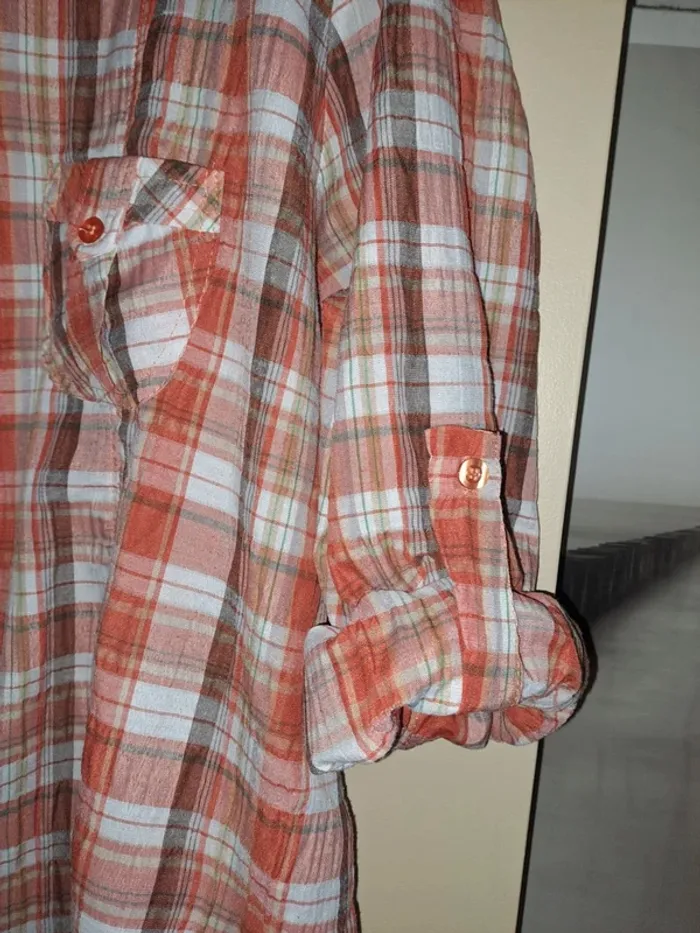 Chemise à carreaux femme oranger tbe comme neuve FD Joseph T5 50/52 - photo numéro 2