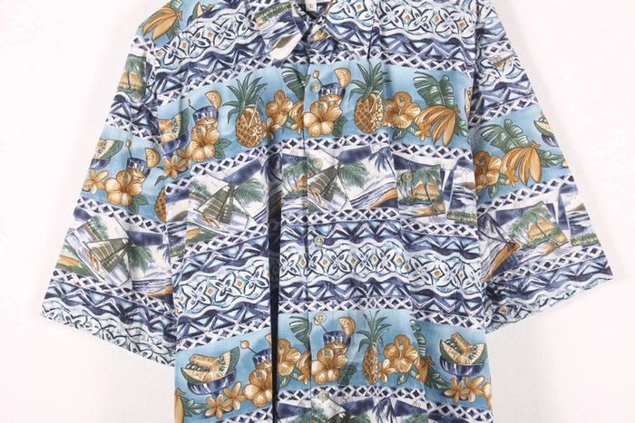 Superbe chemisette vintage 90-2000s en coton motif fleurs des îles et univers de la mer (#240290) - photo numéro 4