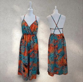 Robe longue imprimée bretelles croisées dos nu taille M