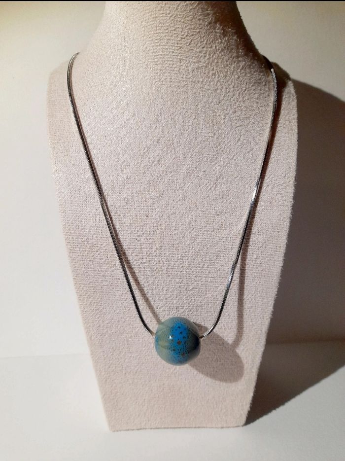 Collier perle ceramique bleue - photo numéro 2