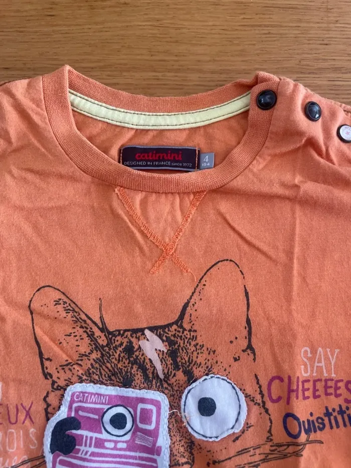 T-shirt orange motif chat - photo numéro 2