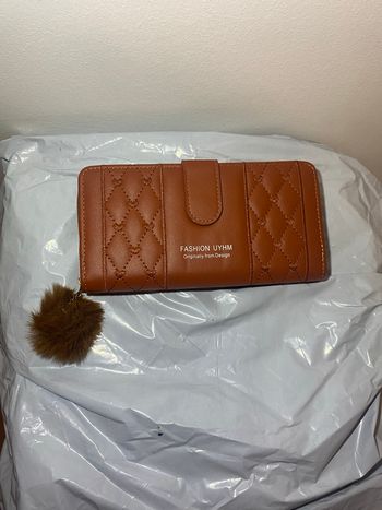 👜 Portefeuille -porte monnaie long femme brun – PVC cuir synthétique double pli