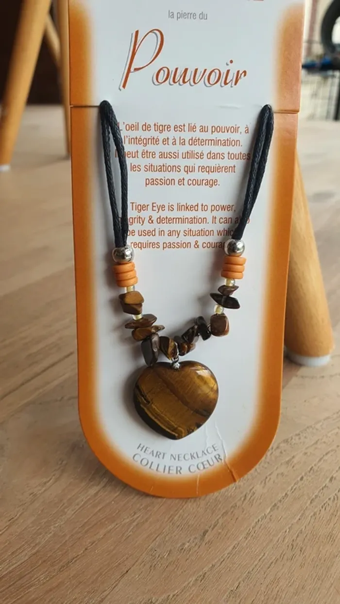 Collier femme coeur œil de tigre - photo numéro 2