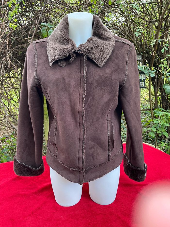 Veste imitation peau lainée marron – Marque Mim – Taille T3 - photo numéro 6