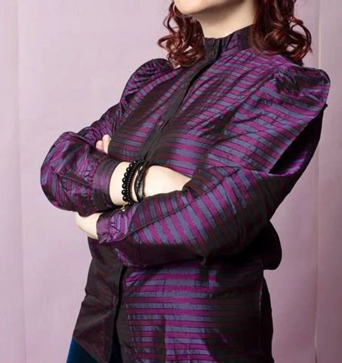 Blouse vintage violet à rayures t38 - photo numéro 3