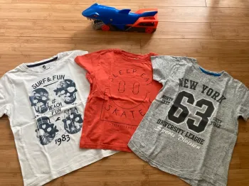 8 ans - Set de 3 t-shirt manches courtes - gris, blanc et orange
