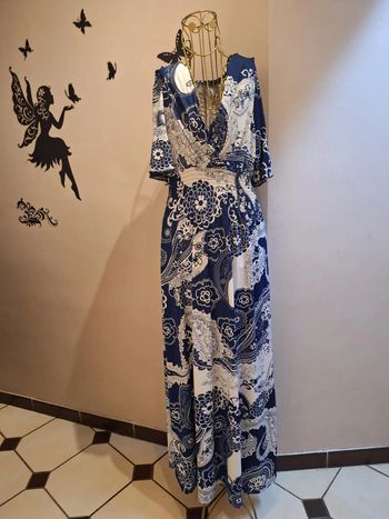 Robe longue imprimée marine & blanche