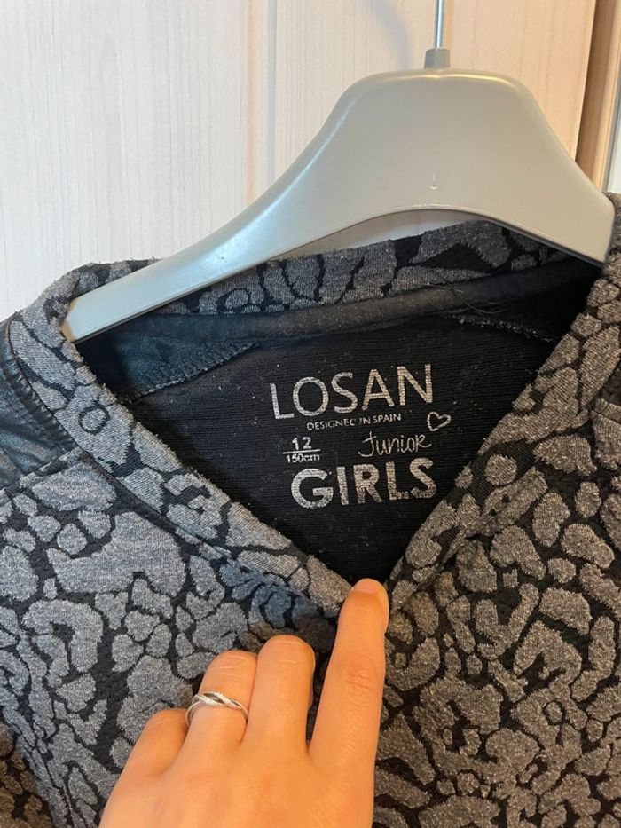 Pull long taille 12 ans noir et gris imprimer léopard - photo numéro 2