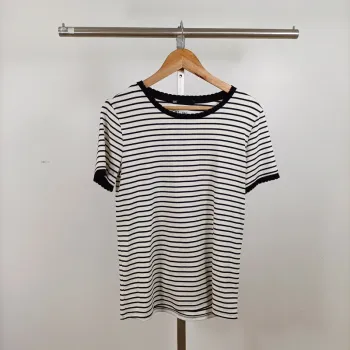 T-shirt rayé col contrasté bleu marine noir et blanc – WE – taille M A1271