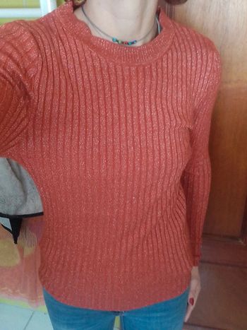 Pull femme orange argenté