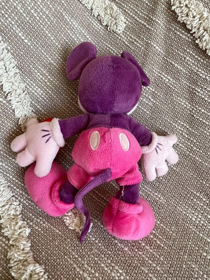 Peluche doudou 23cm Disney Mickey vintage souris rose et violette très bon état - photo numéro 3