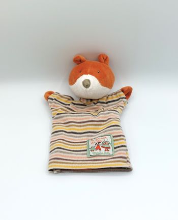 Doudou peluche marionnette renard roux blanc MOULIN ROTY la grande famille