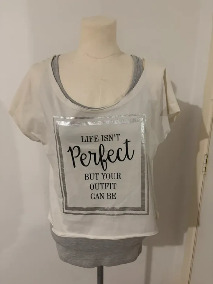 Duo top blanc et débardeur gris – Taille S