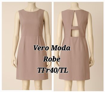 Vero Moda Robe TFr40/TL-Beige/Ecru- Sans manche, Doublée avec Dos Fantaisie en TBE