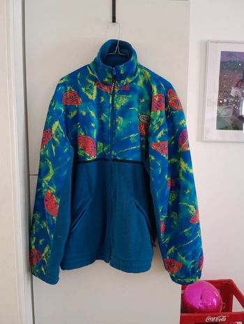 Veste polaire vintage polartec bleu et jaune fluo