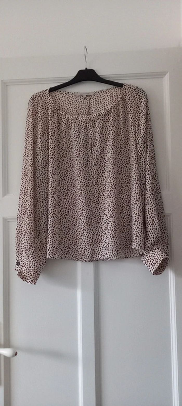 Blouse manches longues motif cœurs marron et blanc La fée maraboutée 42