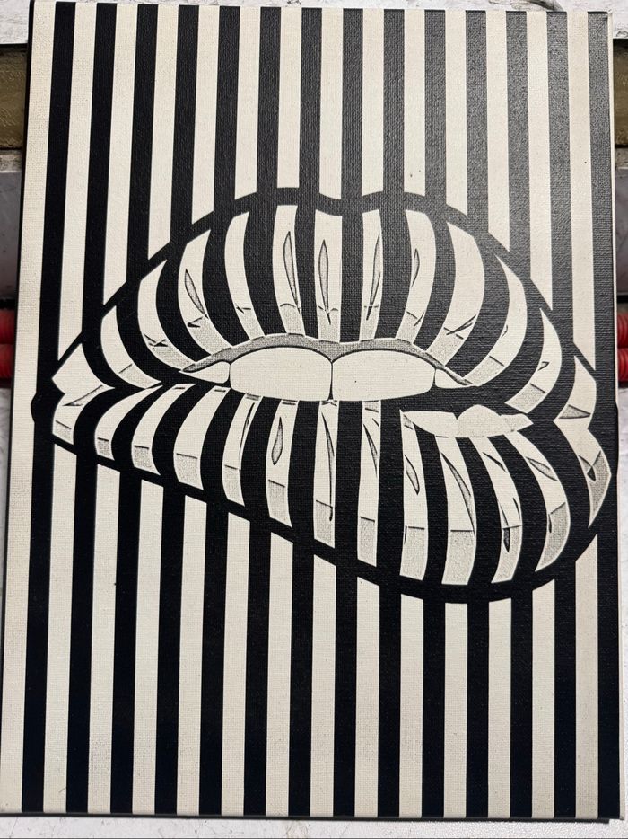 Tableau illusion d’optique lèvres noires en toile 30x40cm