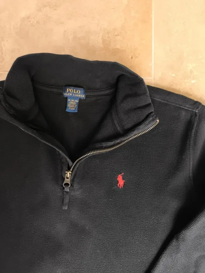 Pull quart zip camionneur Ralph Lauren Noir logo rouge Garçon 15 ans (XL 18/20) - photo numéro 4