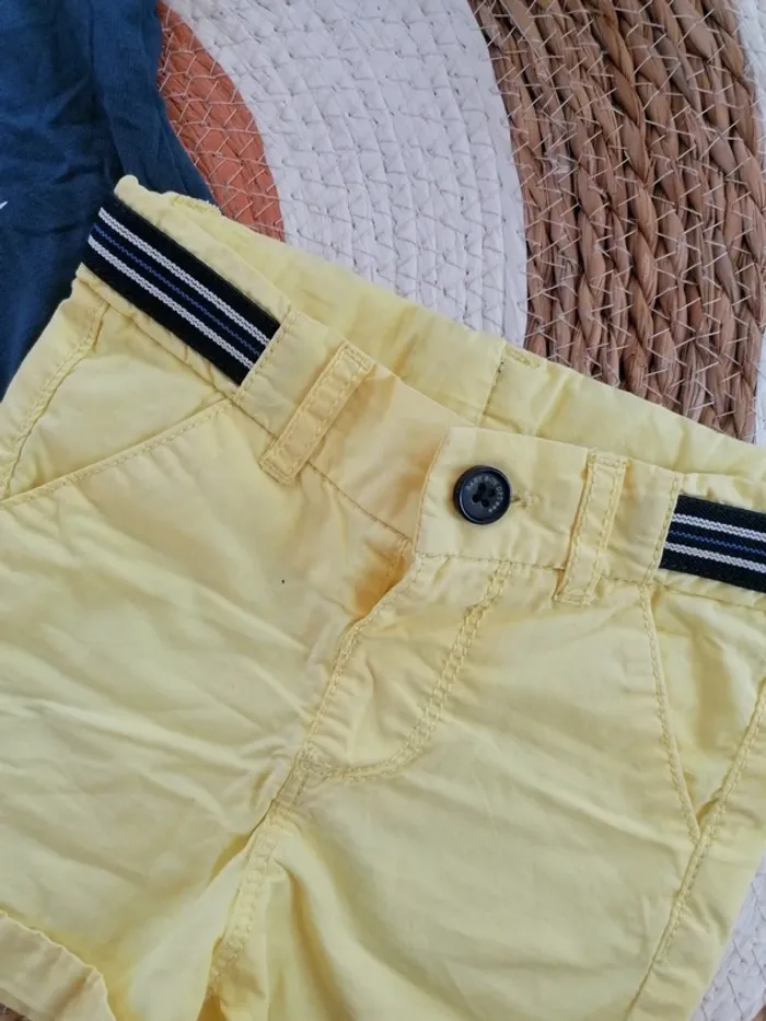 Ensemble short jaune + tee-shirt bleu marine - Tape à l'oeil - 18 mois - photo numéro 2