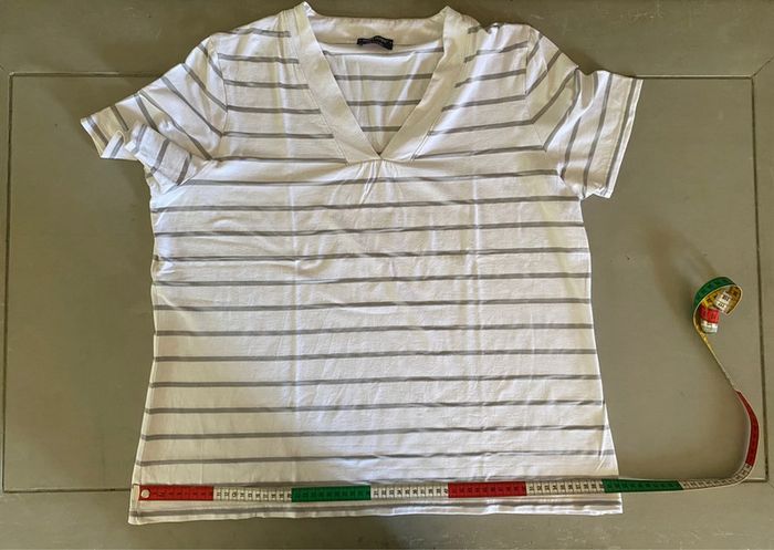 Tee shirt Saint James blanc et gris à rayures taille XL Made in France - photo numéro 9