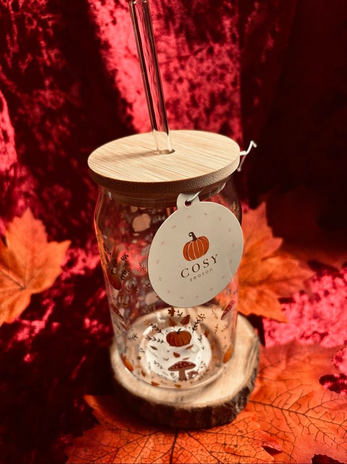🍂 Verre cosy avec paille en verre - photo numéro 2