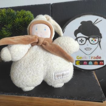 Doudou Fille Enfant Poupee Lutin Beige Marron Écharpe Bonnet Semi Plat Nounours