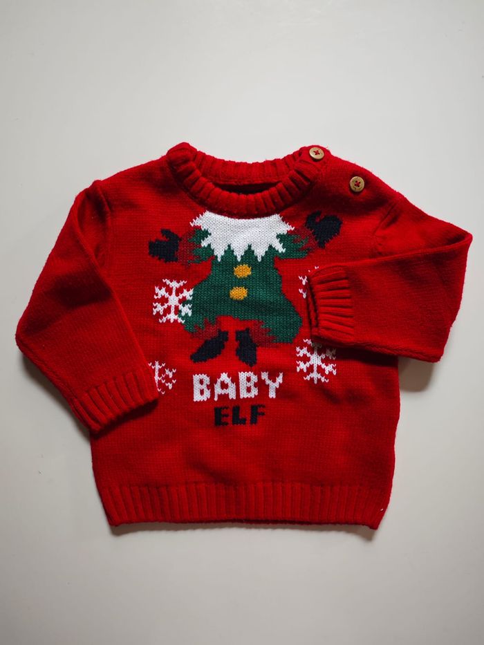 Pull de Noël Rouge Lutin en Maille In Extenso 9 mois - photo numéro 4