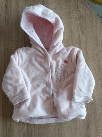 Manteau chaud veste polaire à capuche rose oiseau bébé fille 6 mois Kitchoun