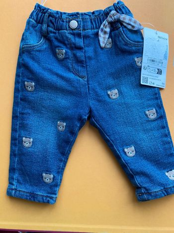 Jean bébé avec ourson 3-6mois doublé polaire