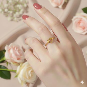 Bague dorée noeud coeur réglable en acier inoxydable