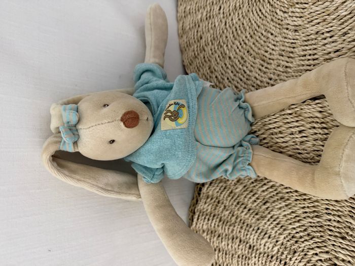 Doudou lapin beige rayé bleu Malo Un Dimanche Au bord de l'eau MOULIN ROTY - photo numéro 2