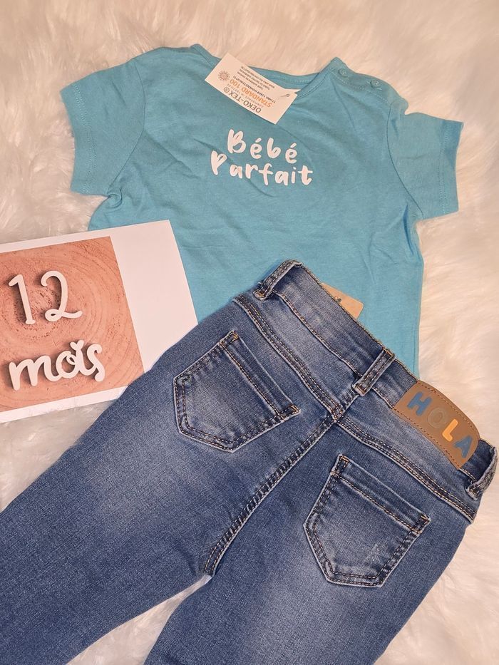 Neufs (non portés) 🏷🤩😍💙ensemble tee shirt mc et jeans  12 mois garçon 💙🤩😍 - photo numéro 4