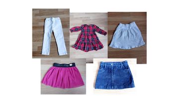 Lot 4ans fille bon état - 5 pièces : 1 robe / 3 jupes / 1 pantalon