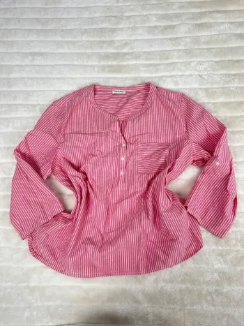 Blouse rayée vintage Damart rose à manches 3/4 – taille XL