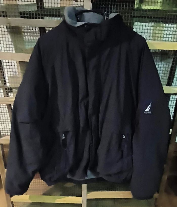 Veste Nautica homme grand manteau noir à capuche poches zippées ski