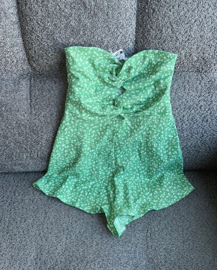 Combi short bustier fleuris vert neuf Bershka