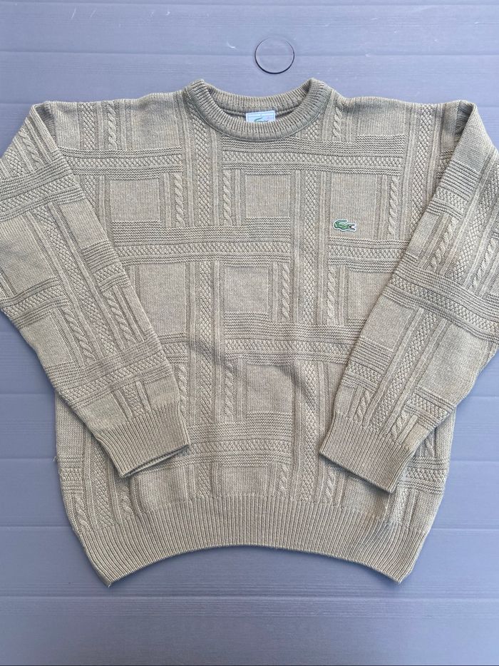 Pull à ras du cou torsadé Lacoste beige/marron clair de taille S