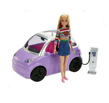 BARBIE ET SA VOITURE ELECTRIQUE AVEC SA STATION DE CHARGE