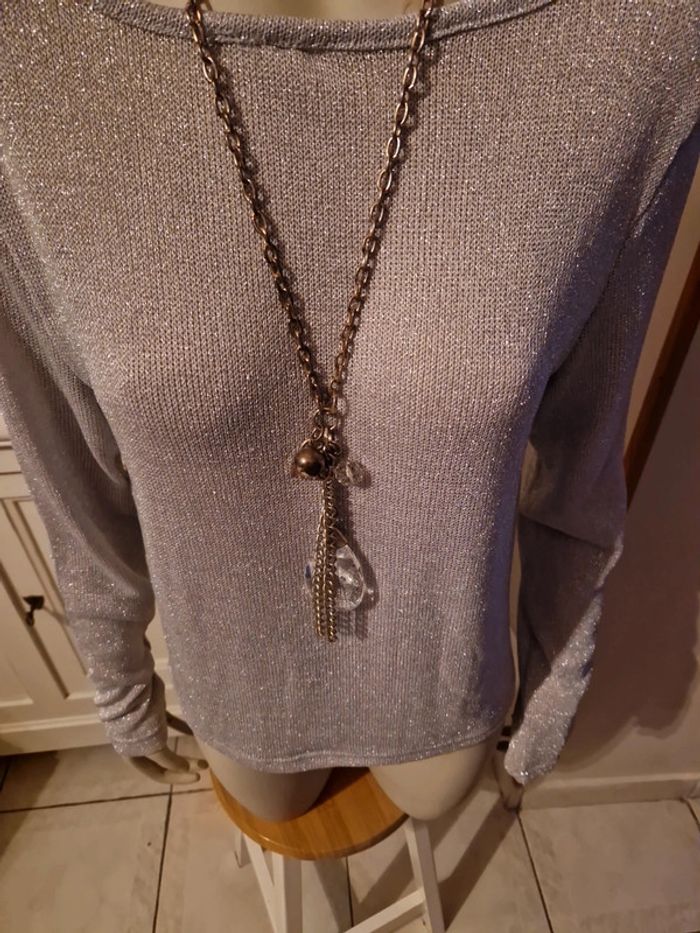 Pull mailles argentés H&M - photo numéro 3