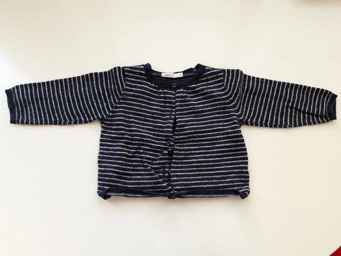 Gilet Bout'chou bleu marine à rayure blanc 12 mois 80 cm