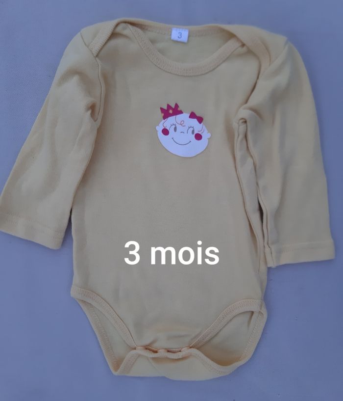 body jaune manches longues fille - couronne - 3 mois