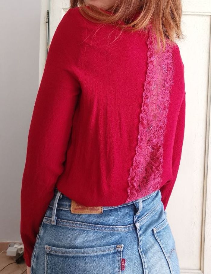 Blouse crêpe rouge dentelle Nafnaf