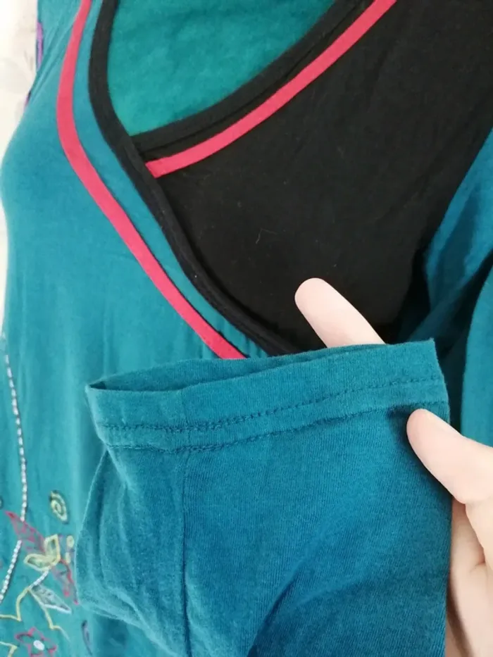 Robe mi longue bleu cache cœur manches longues  avec borderies fleurs / sans marque / (M) - photo numéro 3